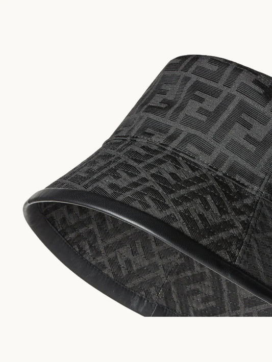 FF Black Jacquard Fabric Bucket Hat