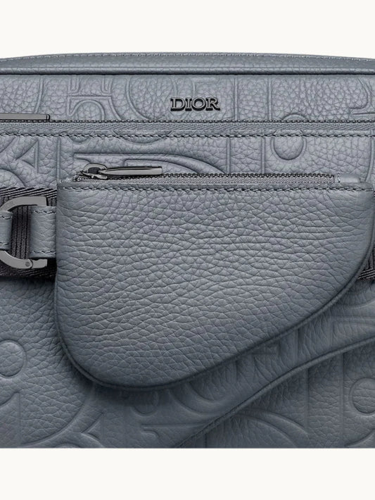 Triple Pouch Saddle Grey Leather