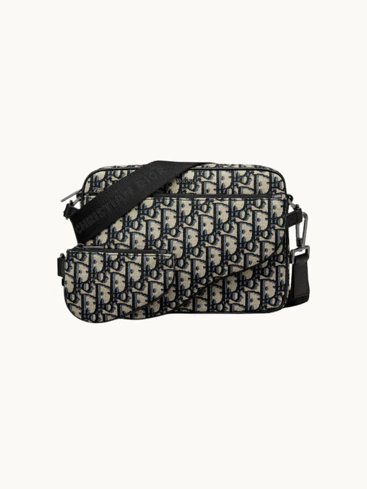 Triple Pouch Saddle Black and Beige