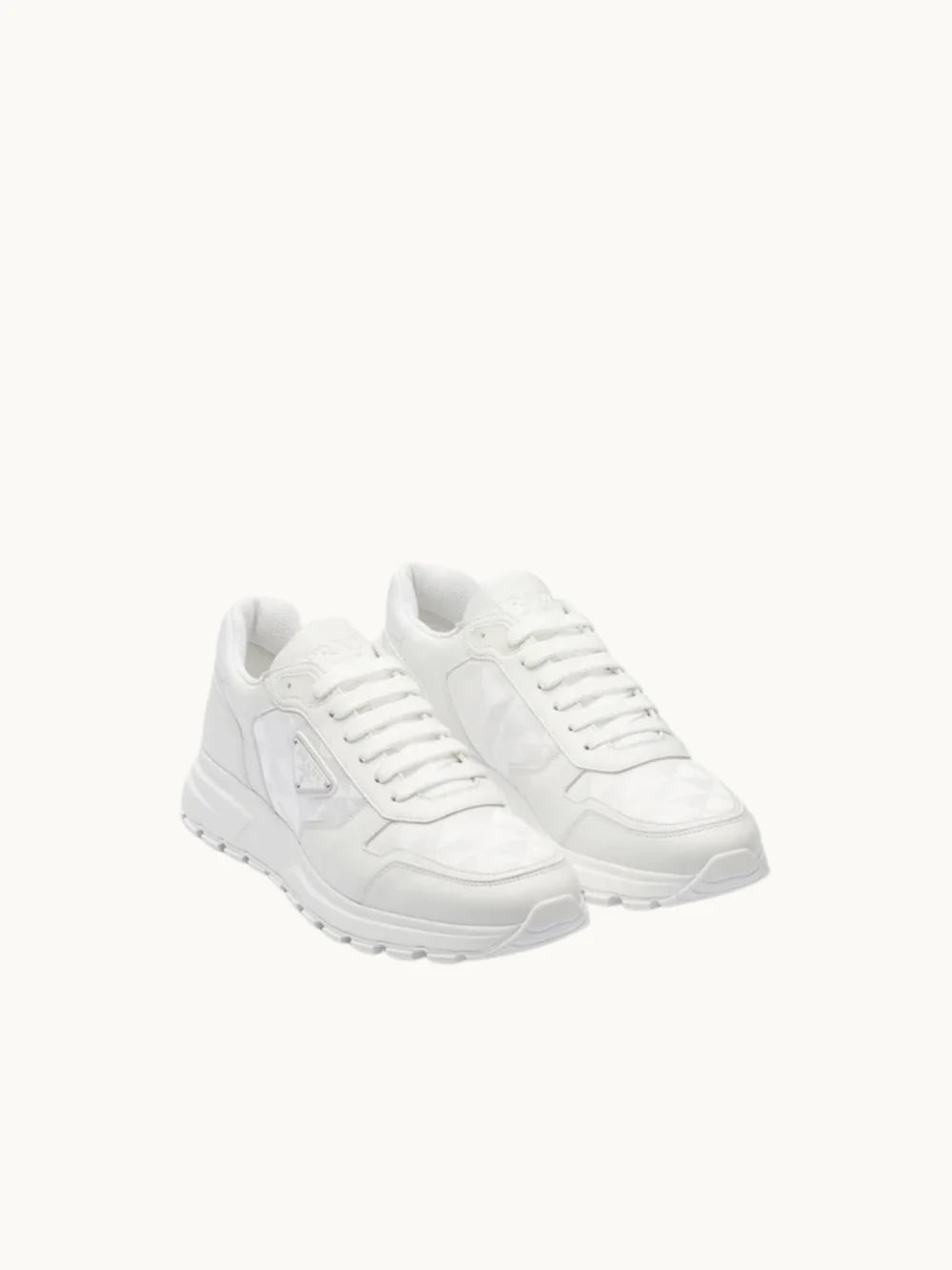 PRDA White Sneaker in Brushed Leather