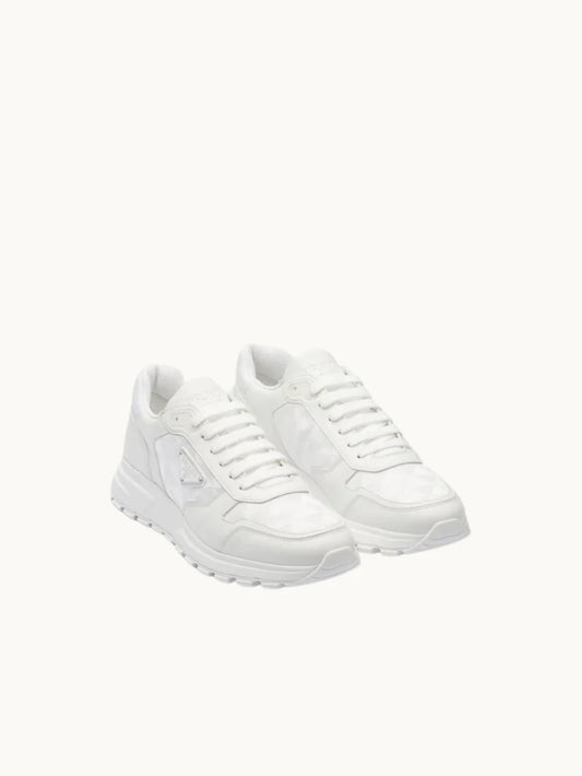 PRDA White Sneaker in Brushed Leather