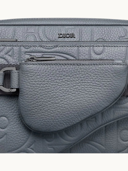 Triple Pouch Saddle Grey Leather