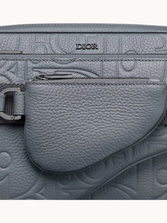 Triple Pouch Saddle Grey Leather