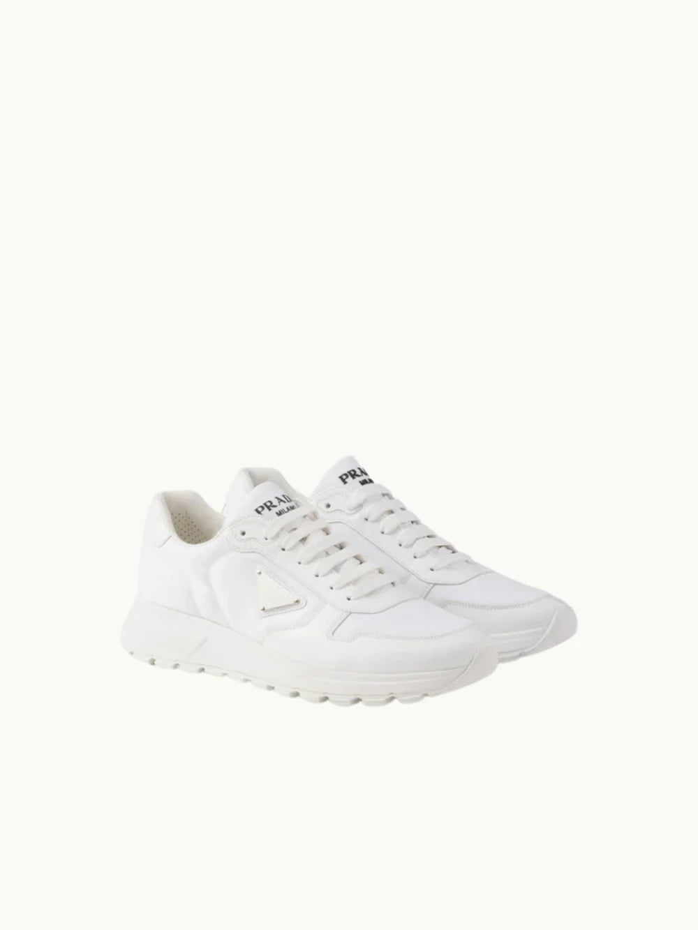 PRDA White Sneaker in Brushed Leather