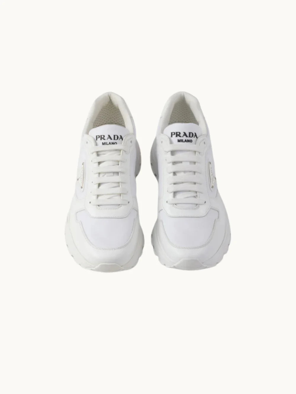 PRDA White Sneaker in Brushed Leather
