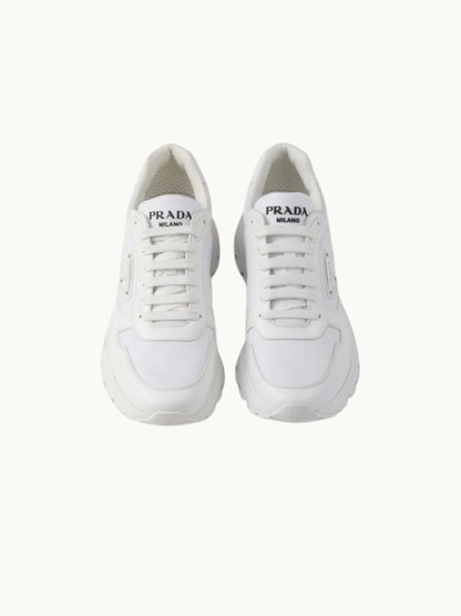 PRDA White Sneaker in Brushed Leather
