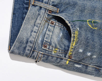 Washed Paint Splatter Flared Jeans