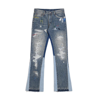 Washed Paint Splatter Flared Jeans
