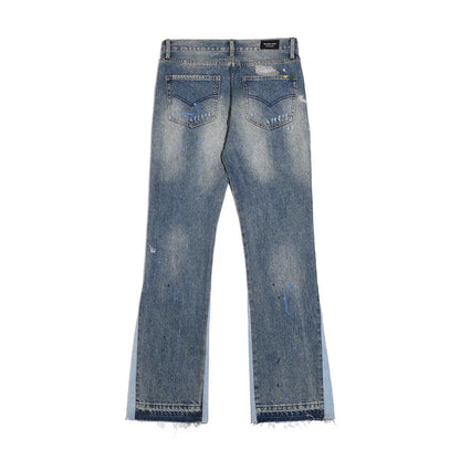 Washed Paint Splatter Flared Jeans