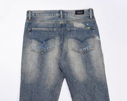 Washed Paint Splatter Flared Jeans
