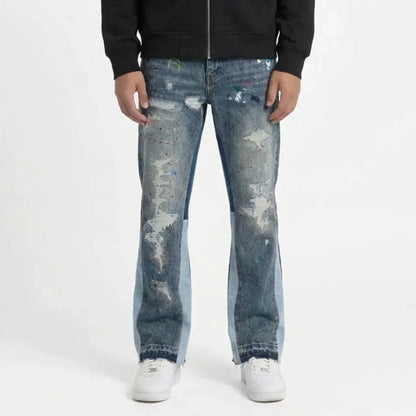 Washed Paint Splatter Flared Jeans