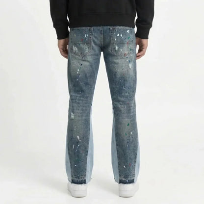 Washed Paint Splatter Flared Jeans